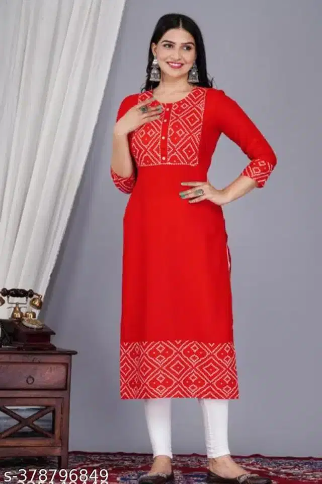 Rayon Solid Kurti for Women (Red, XS)