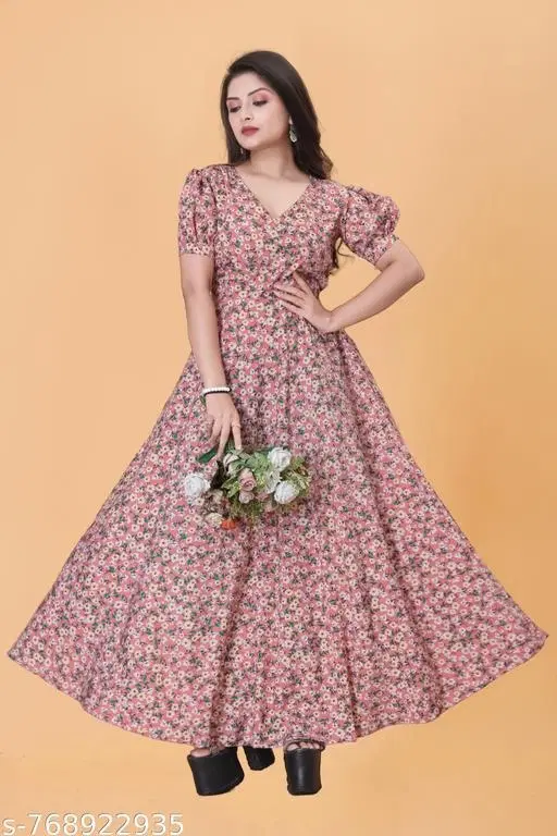 Floral One Piece Dress (Pink, S)