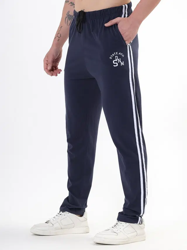 Cotton Blend Regular Fit Track Pants for Men, Black (L)