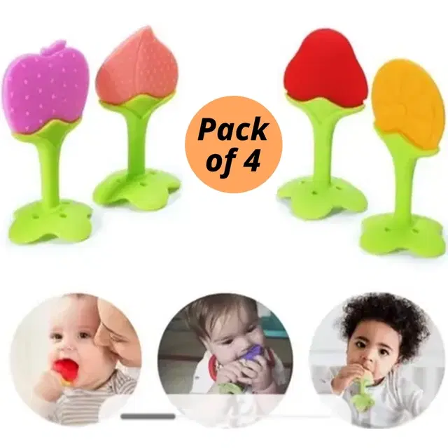 Silicon teethers for baby| Baby Teething Toys - Natural Organic Freezer Safe Teether Set| Soft Silicone Fruit Teethers Toys, Infant and Toddler, Set of 4