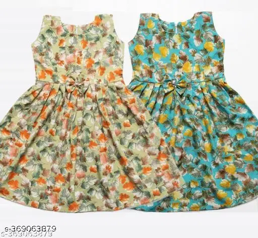 Frock for Girls, Pack of 2 (Green, 1-2 Years)