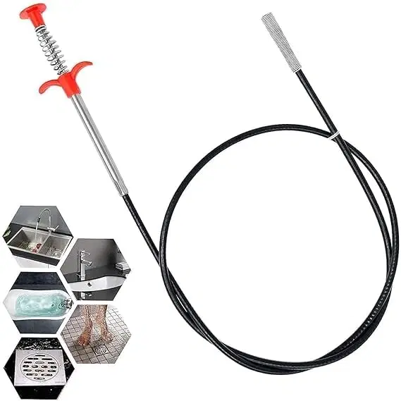 Flexible Grabber Pickup Tool with Retractable Claw, Cable Aid, Hair Drain Clog Remover, Kitchen Sink Sewer Cleaning Hook, Bathroom Toilet Pickup Tool (90cm)