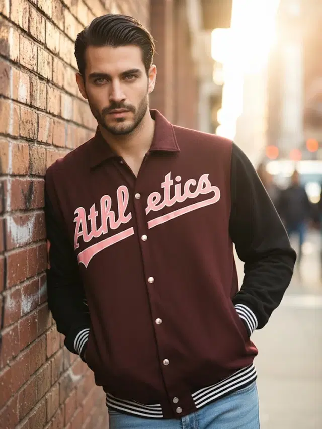 Fleece Solid Jacket For Men, Wine & Black (M)