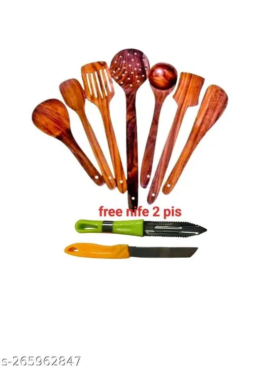 Wooden Kitchen Tools Set, Multicolor, Set of 9