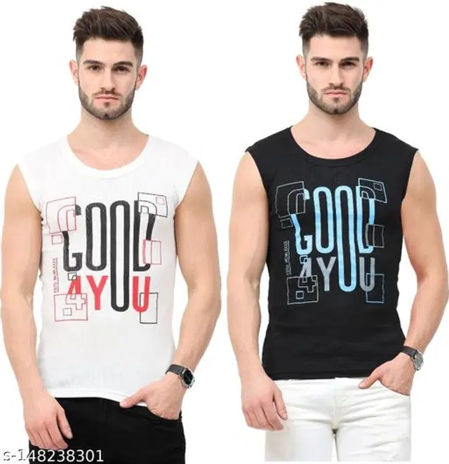 Cotton Vests for Men, Pack of 2 (White & Black, XL)
