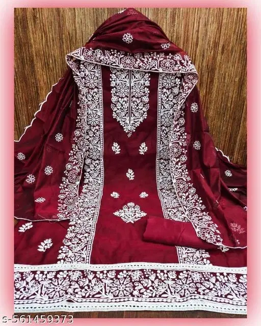 Chanderi Cotton Punjabi/All Over Suits for Women (Red, 6.05 meter (M)