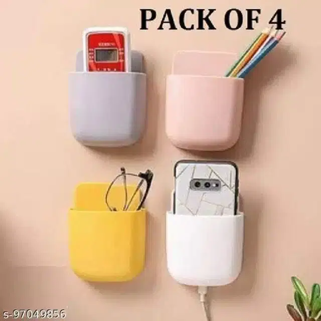 Plastic Wall Mounted Mobile Holders, Multicolor, Pack of 4