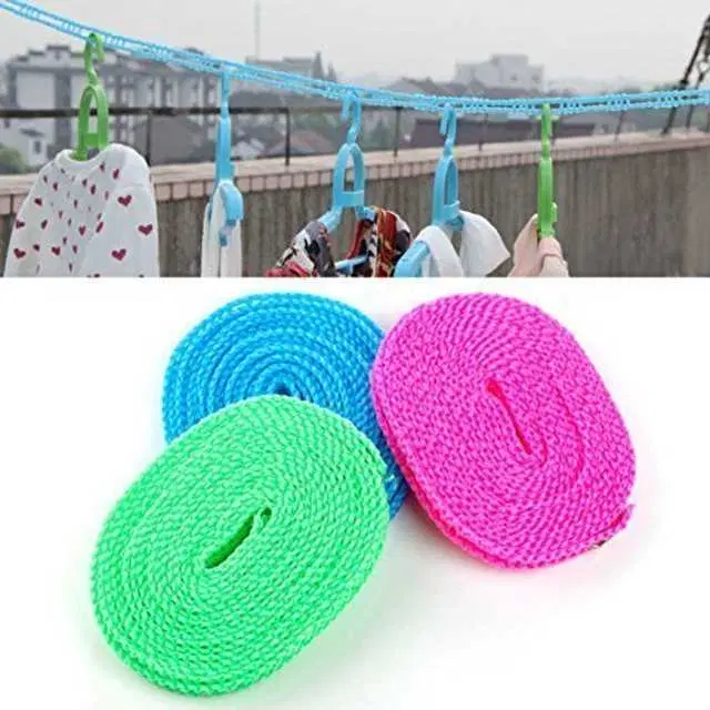 5 Meter Nylon Cloth Drying Rope, Pack Of 3, Multicolor, R-265