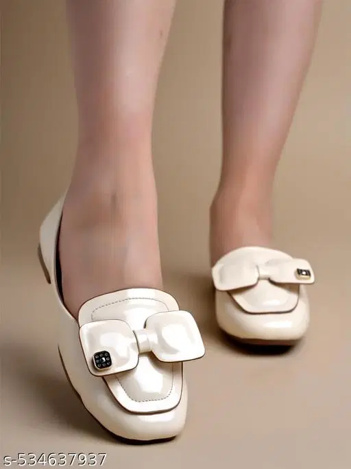 Patent Leather Ballerinas for Women (Cream, IND-3)