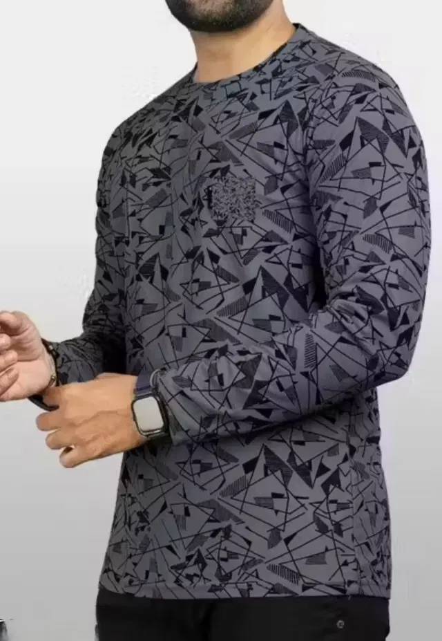 Polyester Printed T-shirt for Men, Grey (M)