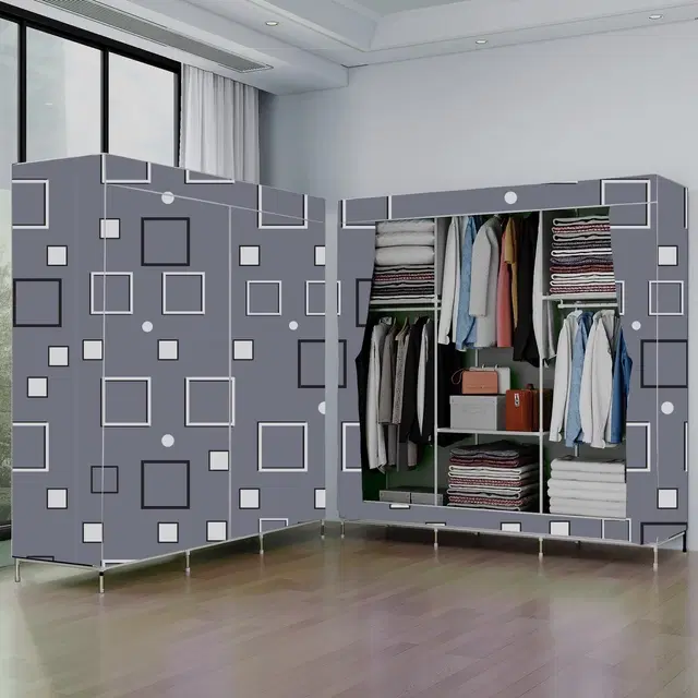 Plastic Printed Collapsible Wardrobe, Grey