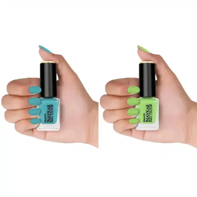 Nail Paint for Women, Teal & Light Green, Pack of 2