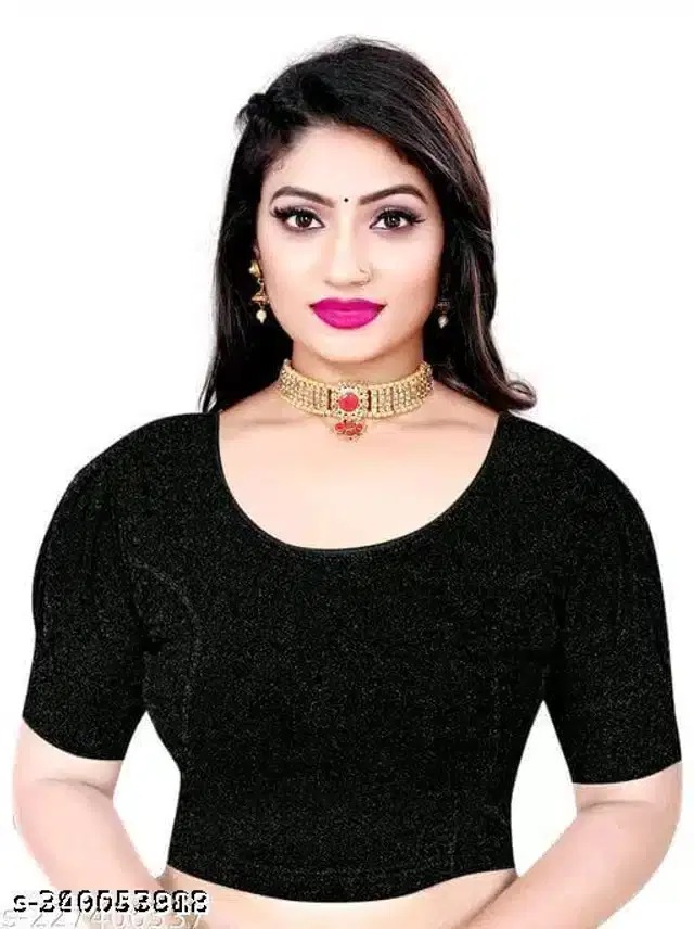 Half Sleeves Blouse for Women (Black, 26)