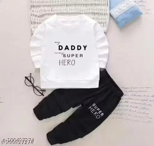 Chest Print Hosiery Clothing Set for Kids ,Black & White (18-24 Months)