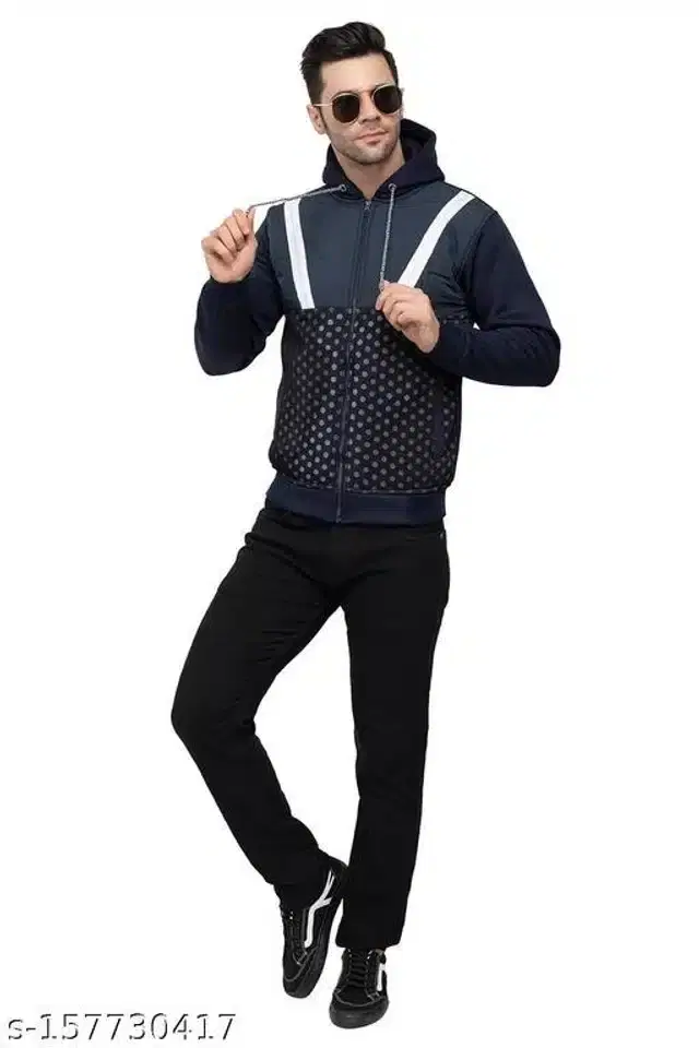 Polyester Jacket for Men (Navy Blue, M)