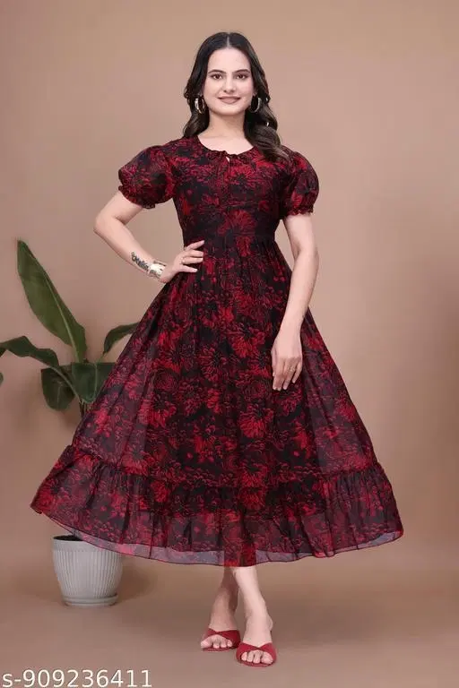 Floral One Piece Dress (Purple, S)