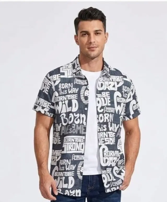 Geometric Print Cotton Shirt for Men (Multicolor, S)