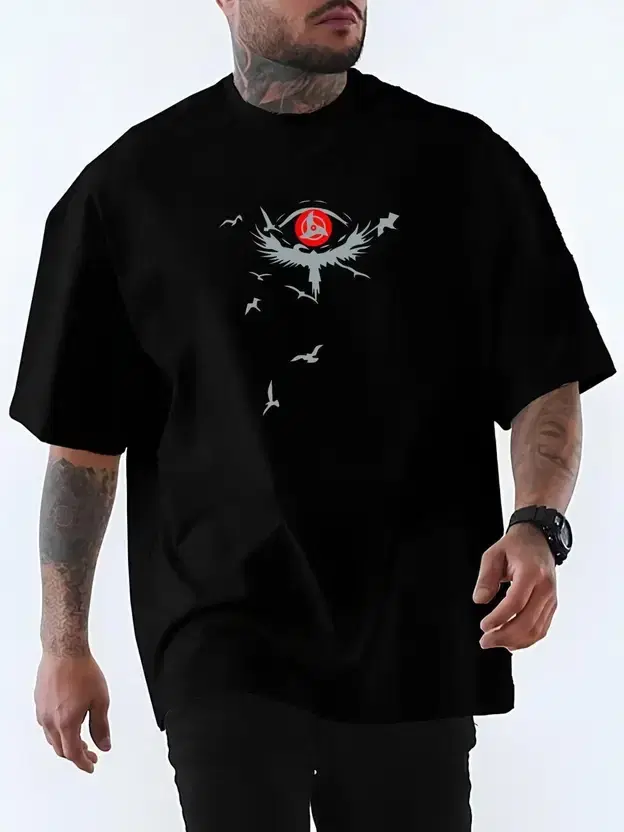 Cotton Blend Printed T-shirt for men, Black (M)