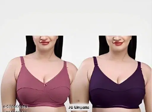 Cotton Blend Solid Bras for Women, Pink & Purple, Pack of 2 (40A)