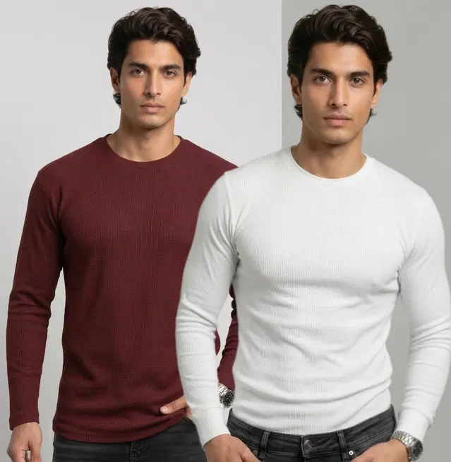 Polyester T-shirt for Men, Maroon & White, Pack of 2 (M)
