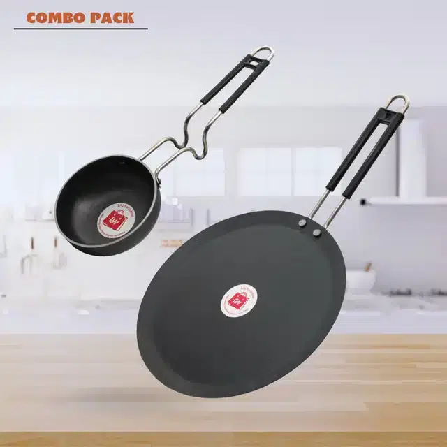 Induction Base Tawa & Tadka Pan, Pack of 2, Black, 200 ml