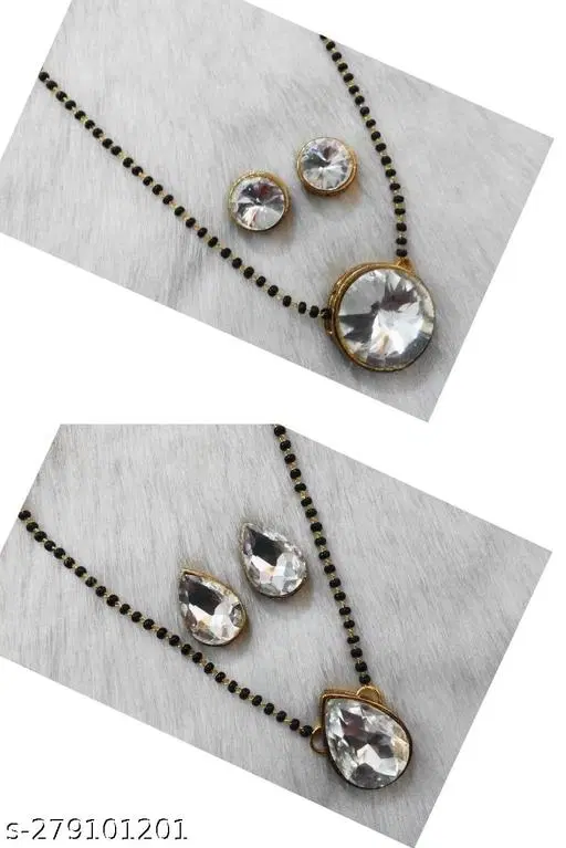 Alloy Mangalsutra With Earring for Women, Black