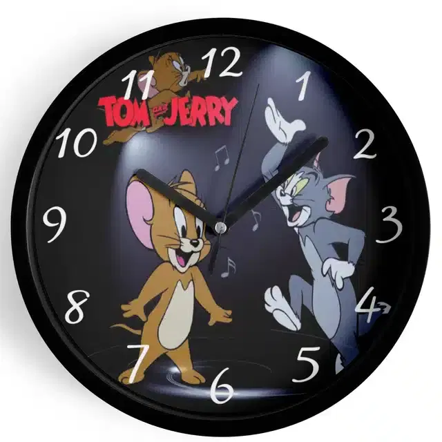 Analog Tom & Jerry Wall Clock for Home, Black, 7 Inches