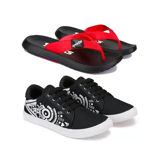 Combo of Flip Flops & Casual Shoes for Men, Pack of 2 (Multicolour, 9)