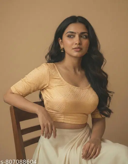 Lycra Ready Made Blouse for Women, Beige (34)