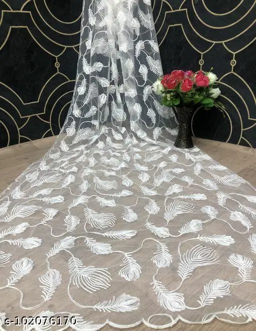 Embroidered Stall Net Botanical Sewing & Embroidery (White, Free Size)