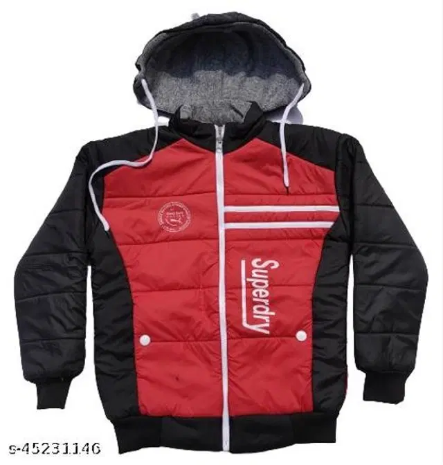 Polyester Jacket for Boys (Black & Red, 3-4 Years)