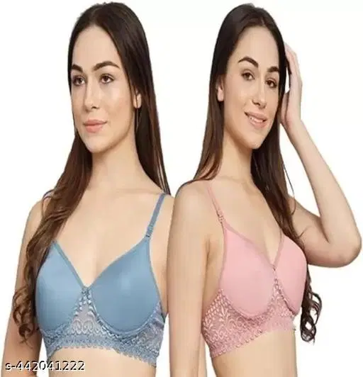 Chiffon Solid Bra for Women & Girls, Multicolour, Pack of 2 (32B)