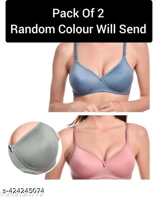 Hosiery Solid Bra for Women & Girls, Pink & Blue, Pack of 2 (38B)
