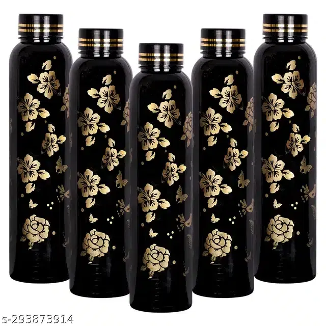 Plastic Water Bottles Set, Pack of 5, Black, 1000 ml
