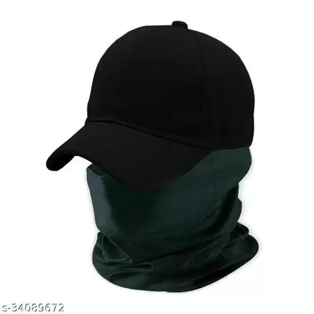 Cotton Cap & Bandana for Men & Women, Set of 2 (Black & Teal)