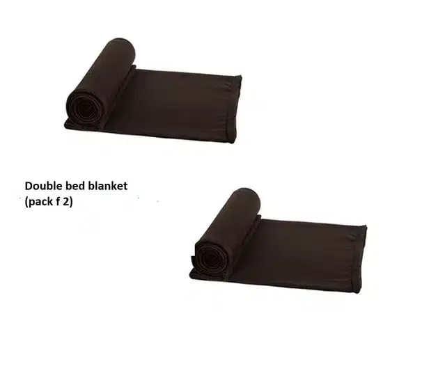 Polyester Double Bed Solid Blanket, Brown, Pack of 2