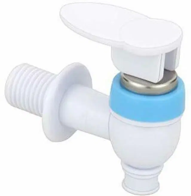 Plastic Short Body Bib Cock Tap with Wall Flange, White, Set of 1