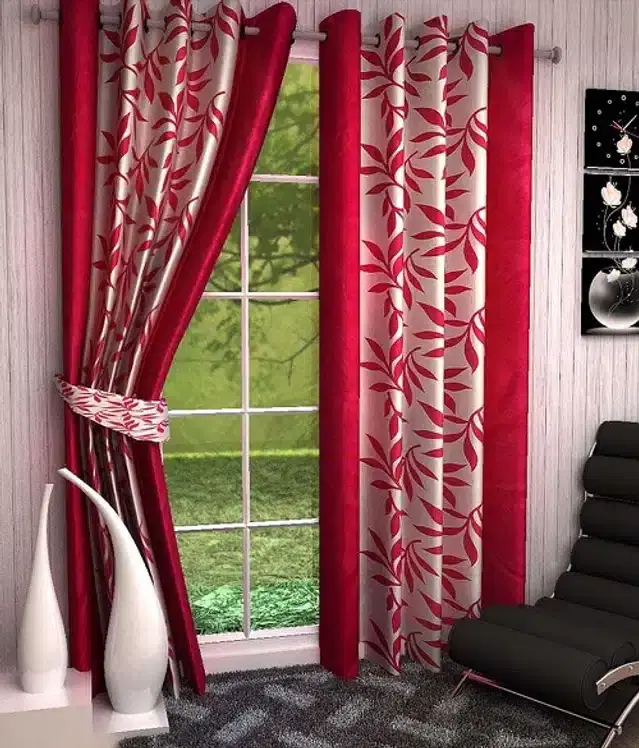 Polyester Printed Door & Window Curtains, Pink, 5 feet