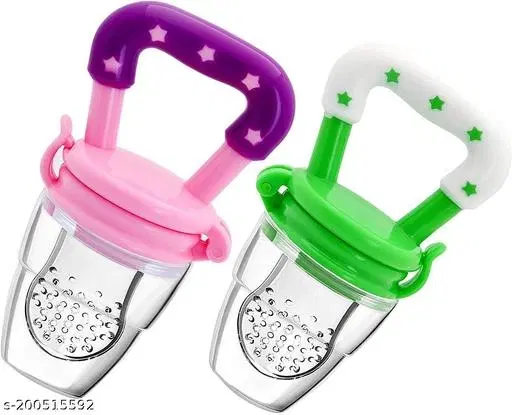 Silicone Fruit And Juice Feeder Kids Nipple Pacifier For Fruit Vegetable Bpa Free (Pack Of 2) Soother (Pink, Green)
