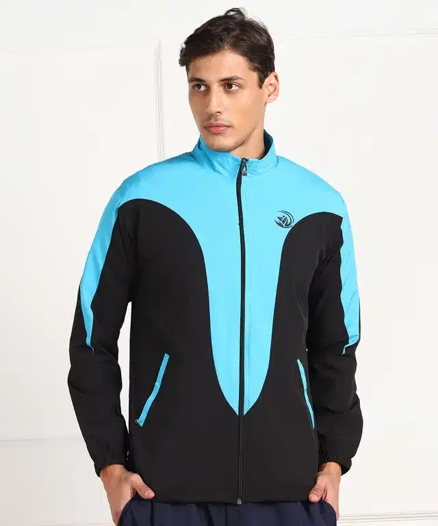 Full Sleeves Solid Sports Jacket for Men (Firozi & Black, S)