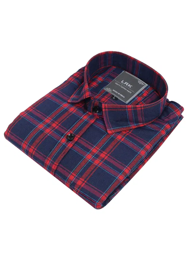 Cotton Blend Shirt for Men (Red & Blue, XL)