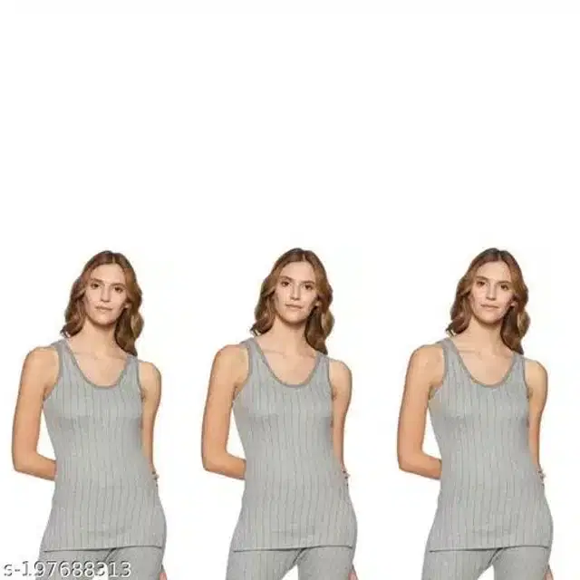 Cotton Thermal Top for Women, Pack of 3 (Light Grey, S)