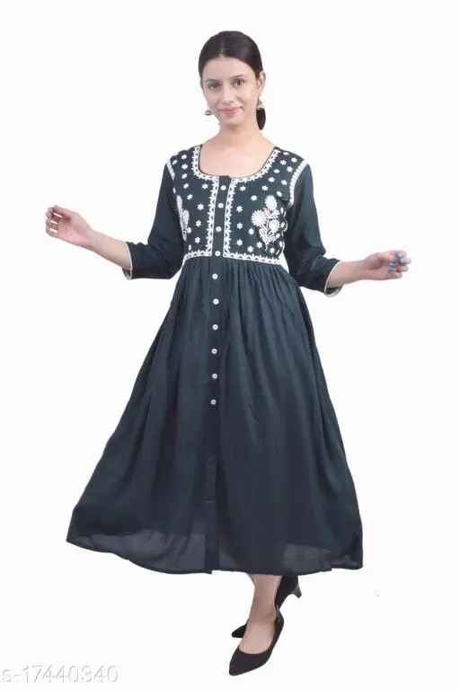Rayon Kurti For Women, Navy Blue (S)