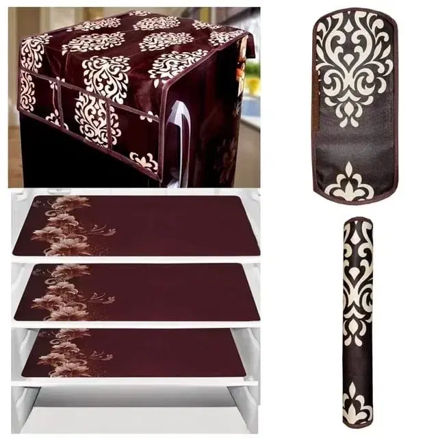 Grover Knit Printed Fridge 3 Pcs Mat With 2 Pcs Handle & Top Cover Pack of 6