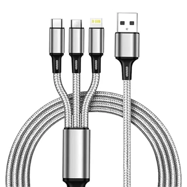 Multi Pin Mobile Data Cable, Latest 3 in 1 Cable Fast,Rapid, Super Charging Cable for Micro USB, i Phone & Type C Devices, 1 Pack Of Data Cable Color Assorted