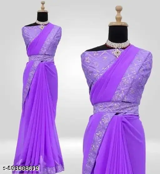 Chiffon Embroidered Saree For Women, Lavender