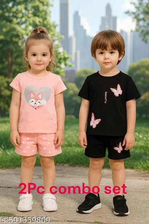 Hosiery Cotton Printed Clothing Set for Kids, Multicolor, Pack of 2 (18-24 Months)