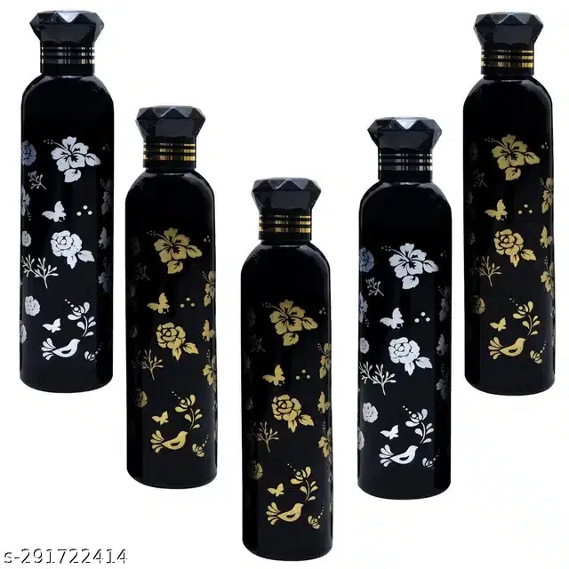 Plastic Water Bottles Set, Pack of 5, Black, 1000 ml