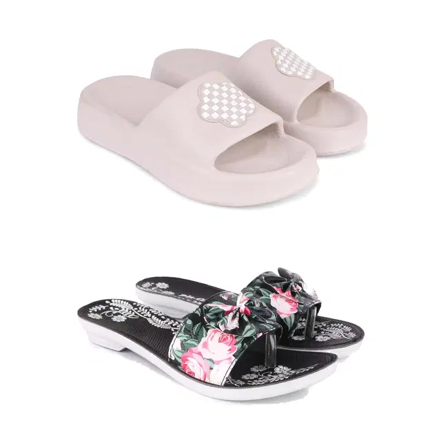 Combo of Sliders & Flats for Women, Set of 2 (Multicolor, 5)