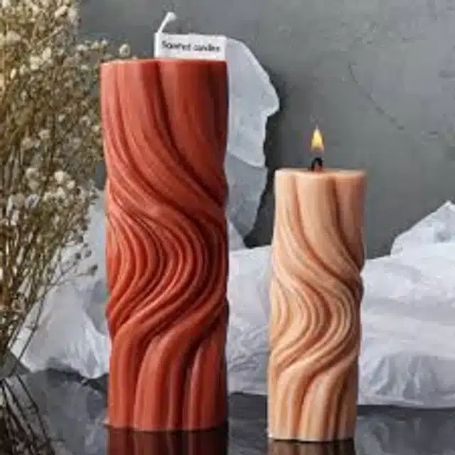 Wax Mould Designer Candles, Multicolor, Pack of 2